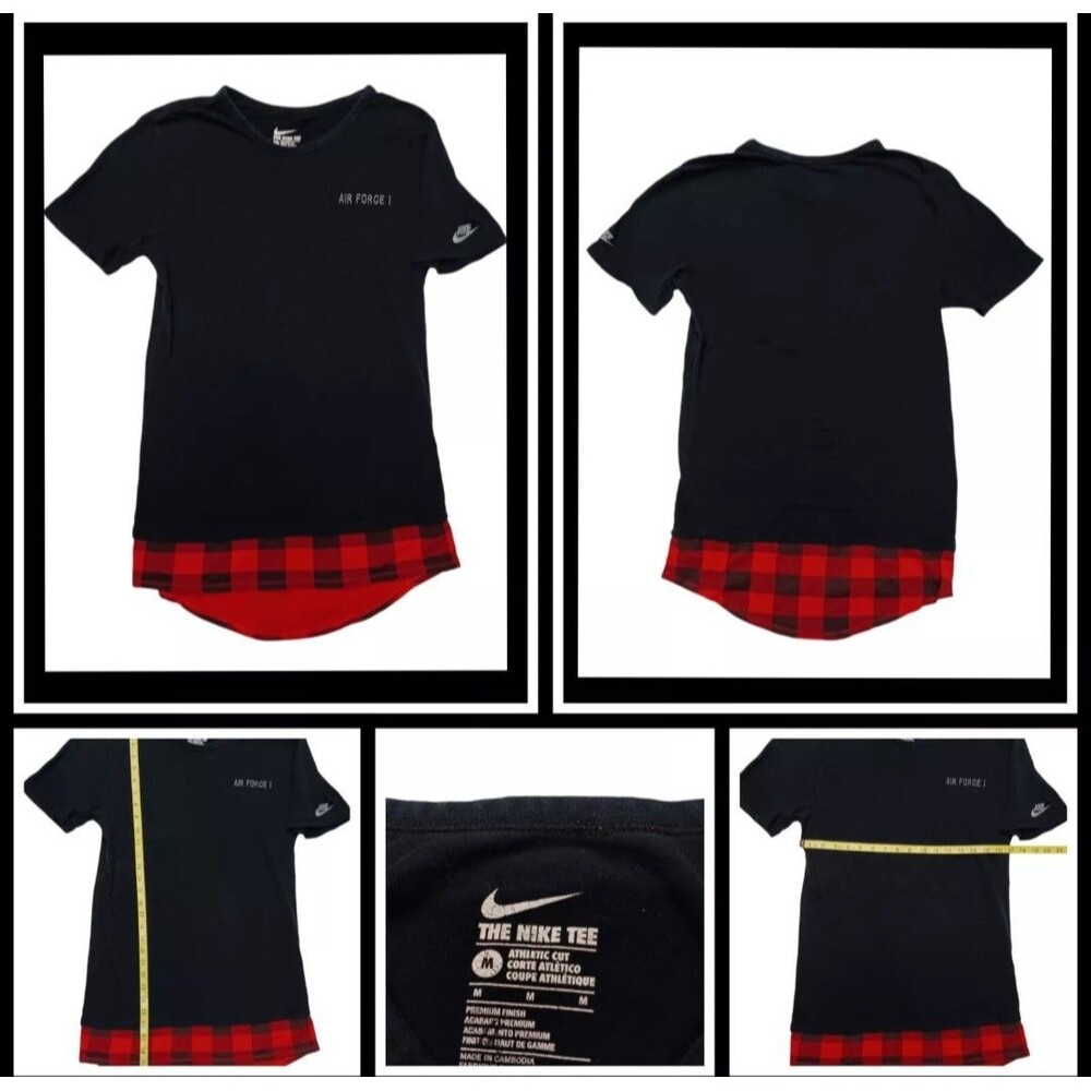 Nike T-shirt Air Force 1 With Plaid Bottom Swoosh Size Medium long athletic cut